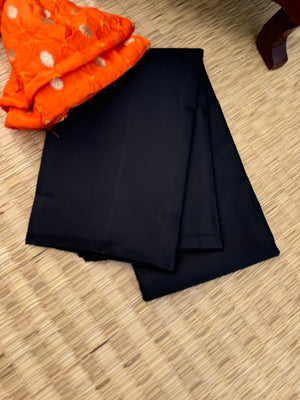 Niram - Celebrating of Full Plain Kanchivaram Silks Paired with Beautiful Blouses - black saree with orange silk bandhani blouse