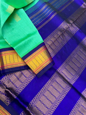 Korvai Silk Cottons -aqua blue on dark bue