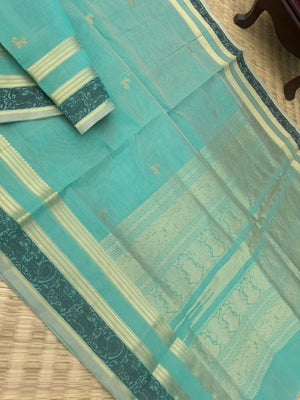 Zari Kissed Silk Cotton - pastel pale aqua green