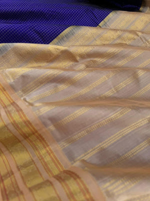 Korvai Silk Cottons - royal blue on sandal wood and podi kattam
