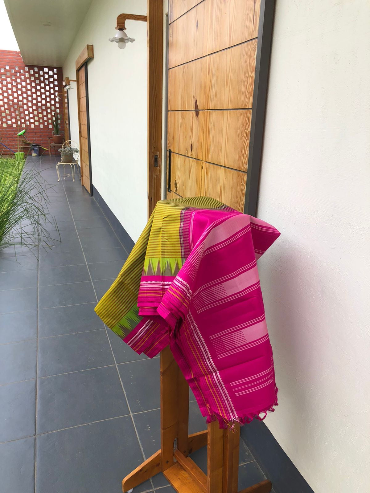 The Legacy of Korvai Kanchivaram - stunning green and woods vintage stripes woven body with pink Korvai borders pallu ans blouse