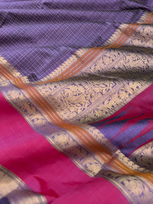 Woven Motifs Silk Cotton - metallic deep violet grey lakshadeepam