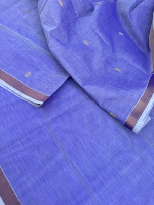 Pastels on Zari Kissed Silk Cotton - pastel sottu neelam tone of off white with ine inch tissue borders