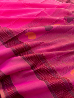 Woven Motifs Silk Cotton - candy pink with buttas woven blouse