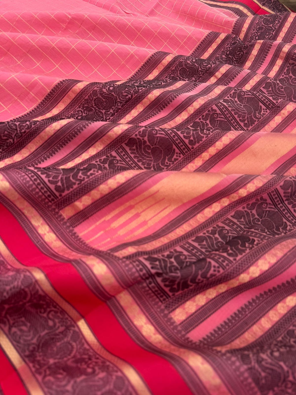 Zari Kissed Silk Cotton - a pastel pink muthukattam