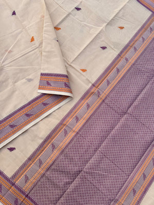 Mangalavastaram - off white with birds woven buttas and borders