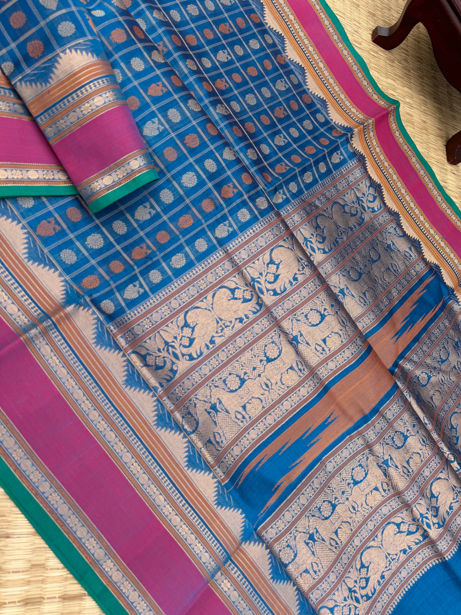 Woven Motifs Silk Cotton - burnt blue 1000 buttas