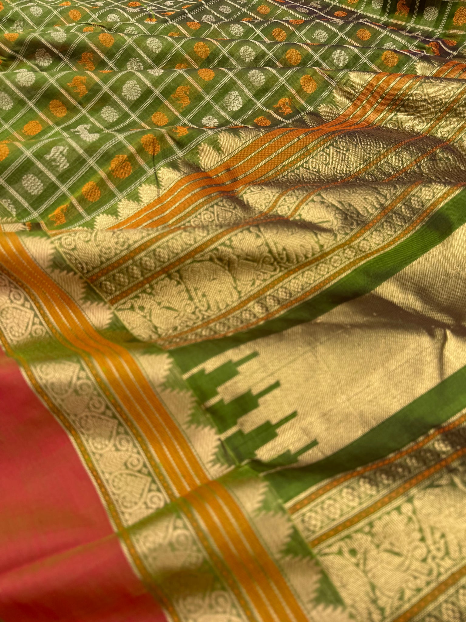 Woven Motifs Silk Cotton - olive green 1000 buttas