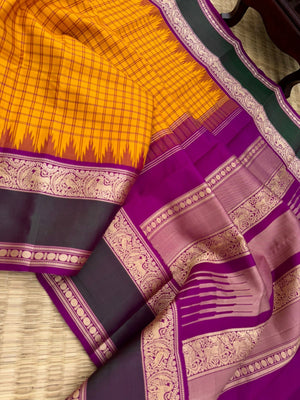 The Best of No Zari Korvai Kanchivaram - the traditional traditional mango yellow and majestic majenta yali woven borders