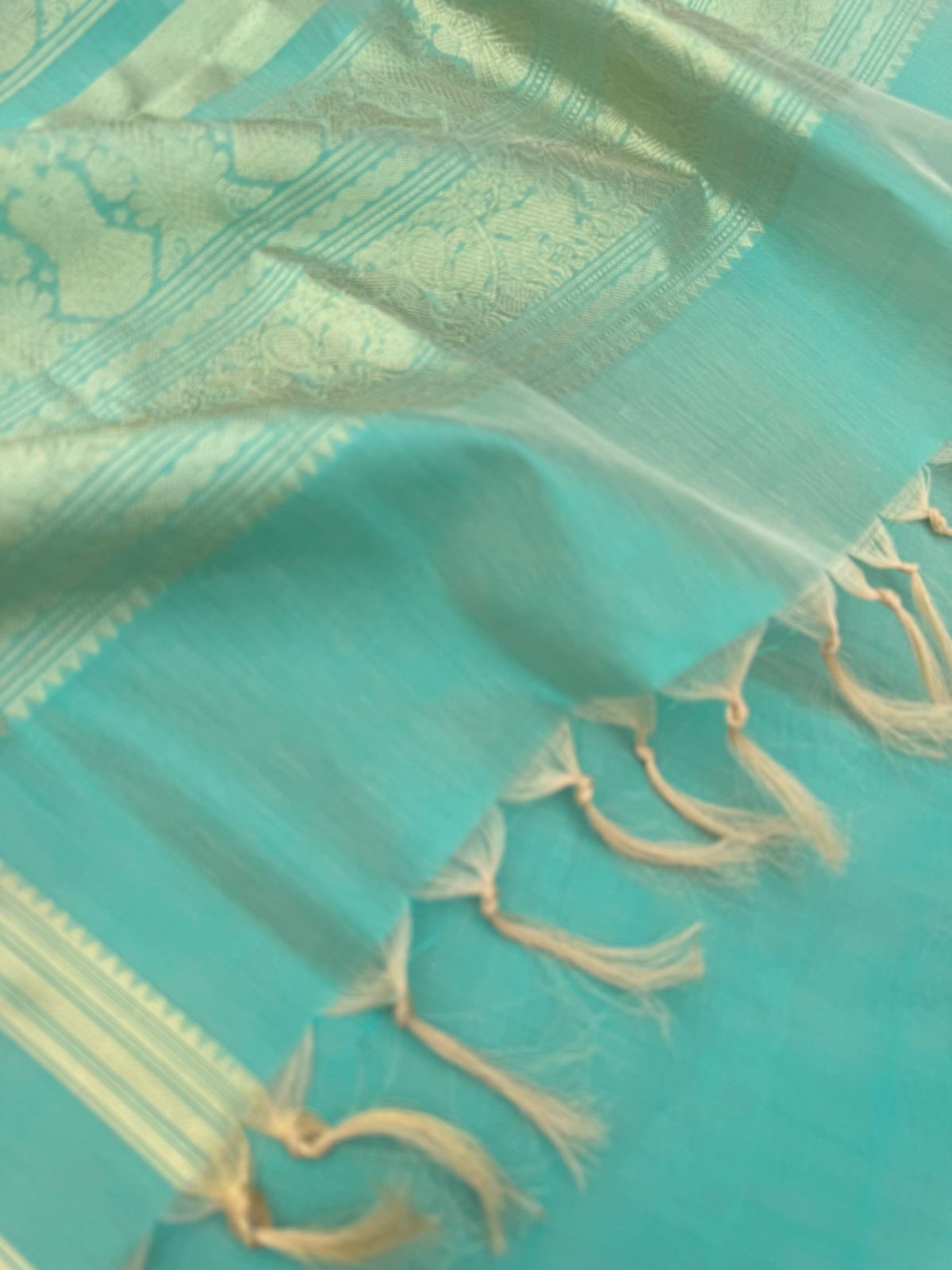 Zari Kissed Silk Cotton - pastel pale aqua green