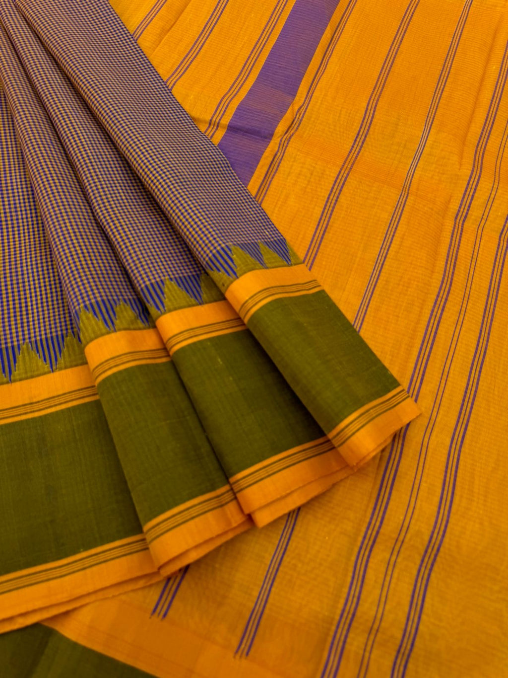 Signature Silk Cotton -mustard and blue kasa kasa kattam