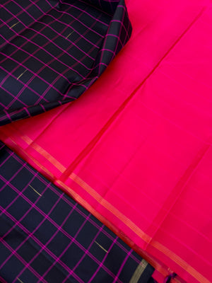 Album Untouched - mid night black kattam and malli mokku with rani pink pallu and blouse