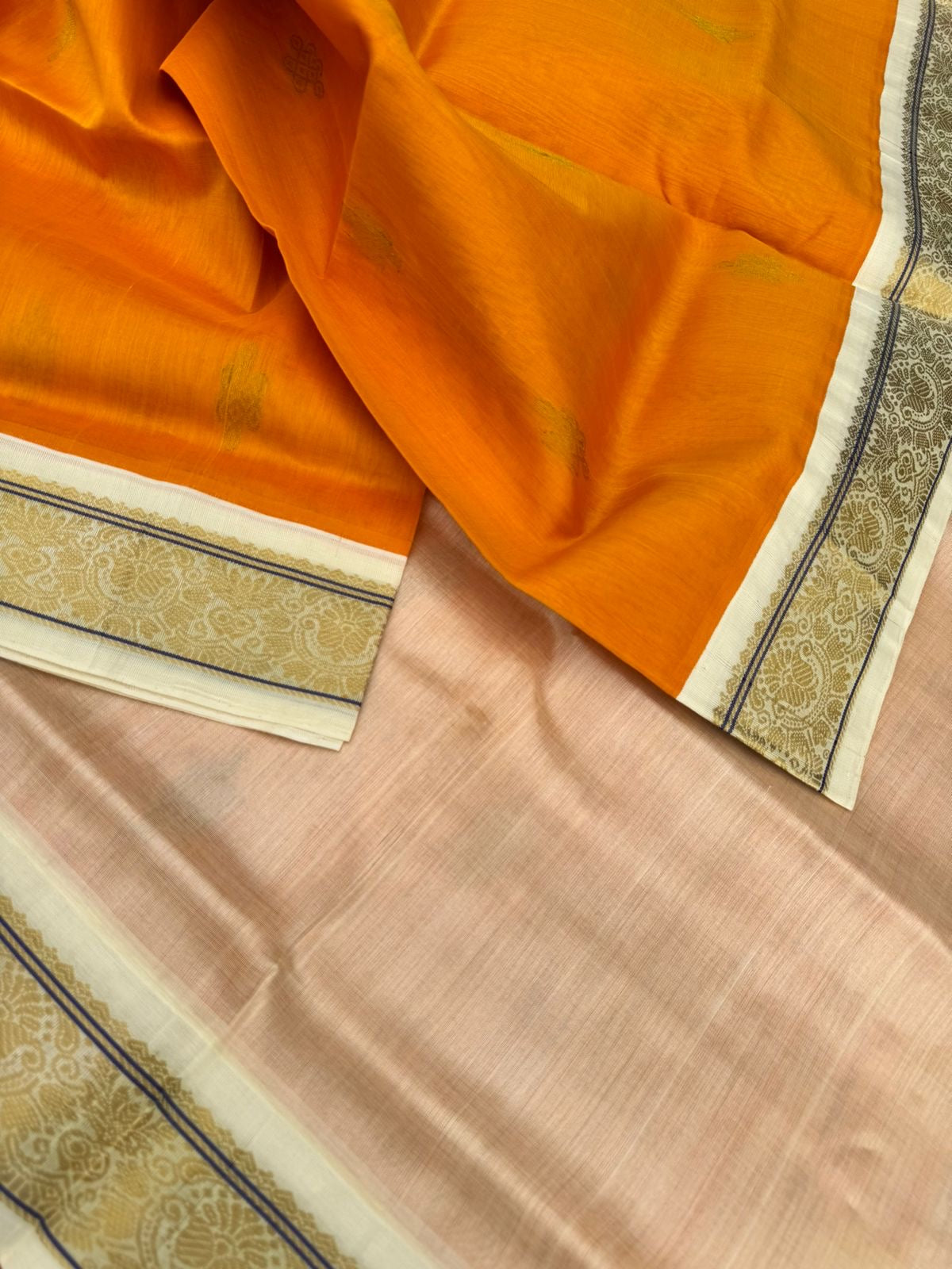Korvai Silk Cottons - stunning mango yellow and creamy off white