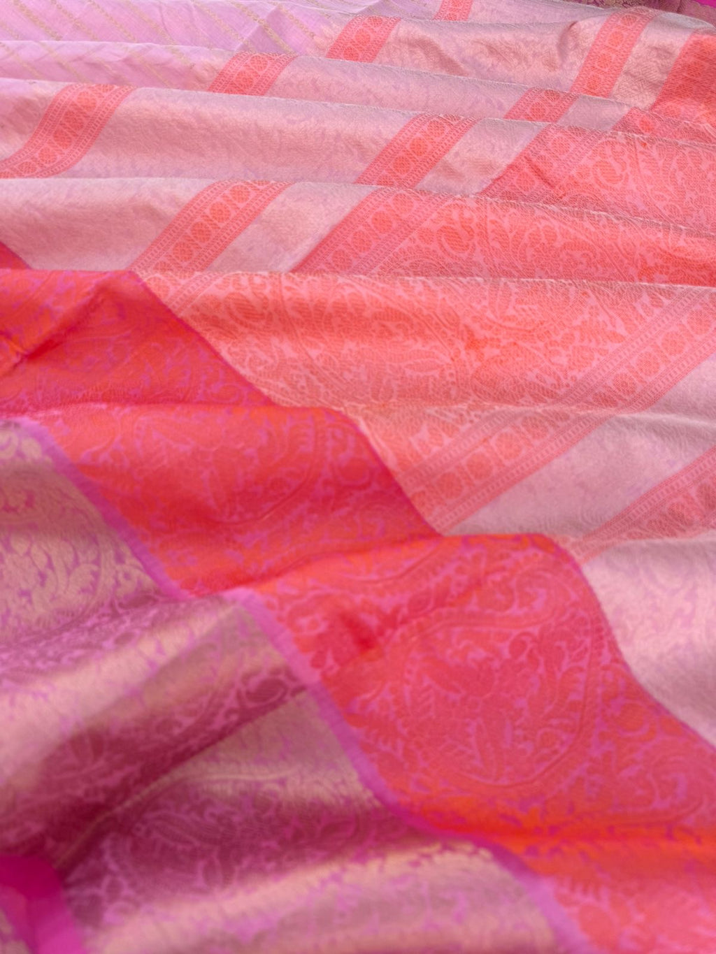 Pastels on Zari Kissed Silk Cotton - the most gorgeous pastel coral pink full body gold zari veldhari