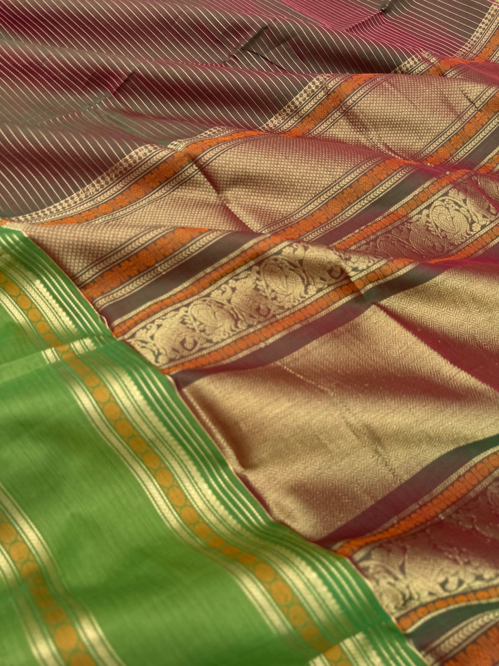 Zari Kissed Silk Cotton - maanthulir on green with vairaoosi woven body