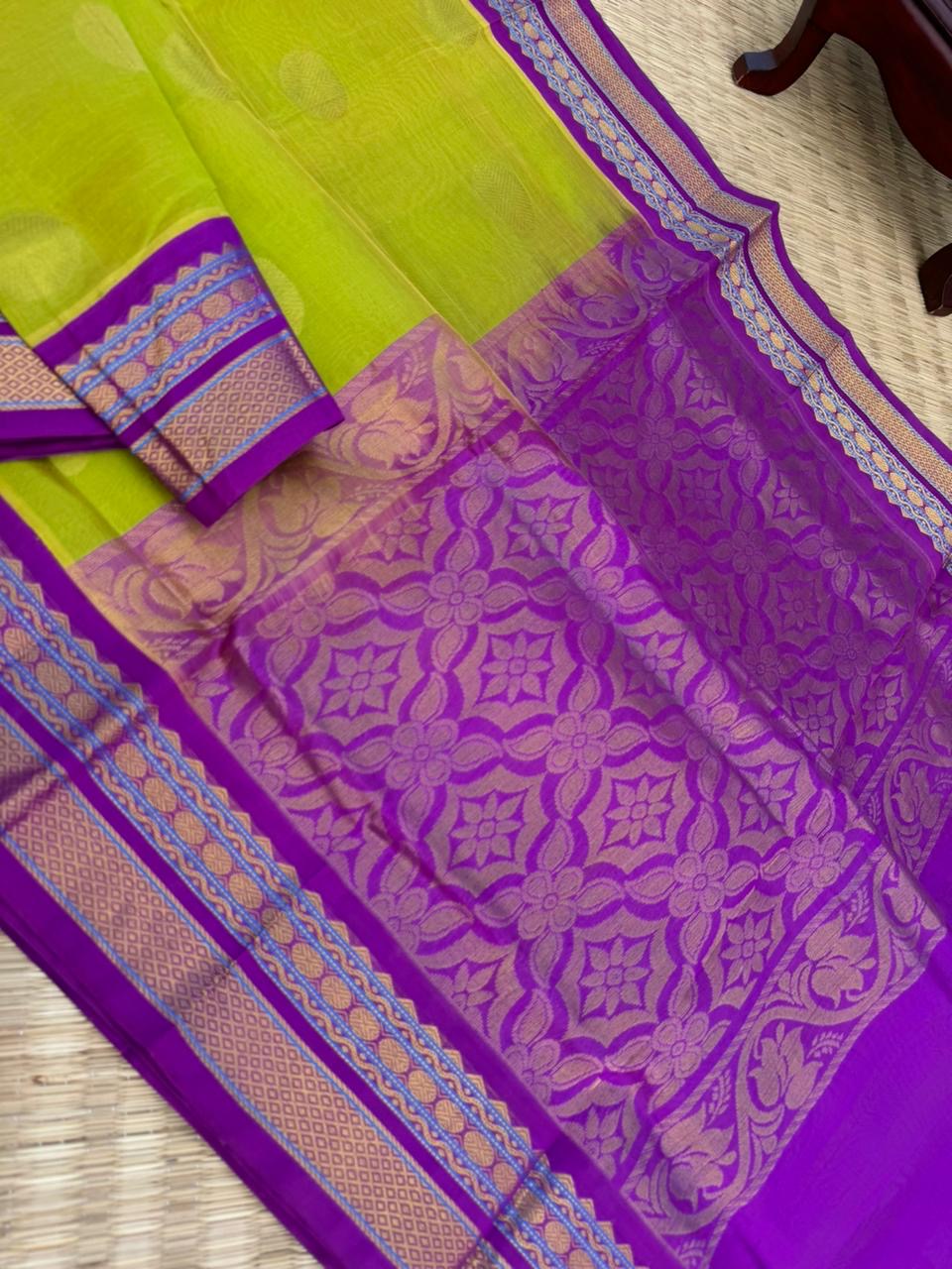 Korvai Silk Cottons - freeh green and violet