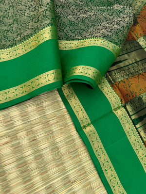 Woven Motifs Silk Cotton - dark green vanasingaram