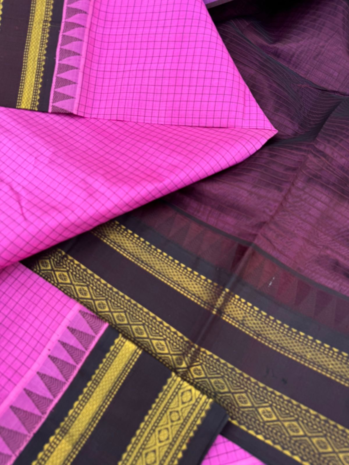Korvai Silk Cottons -candy pink podi kattam