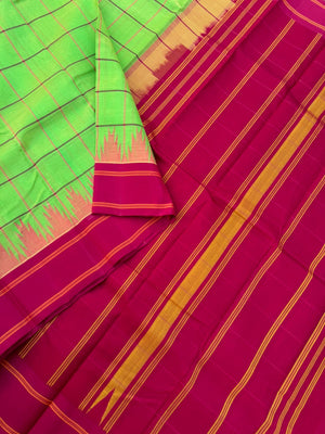 Signature Silk Cotton - deep apple green and reddish maroon bold chexs