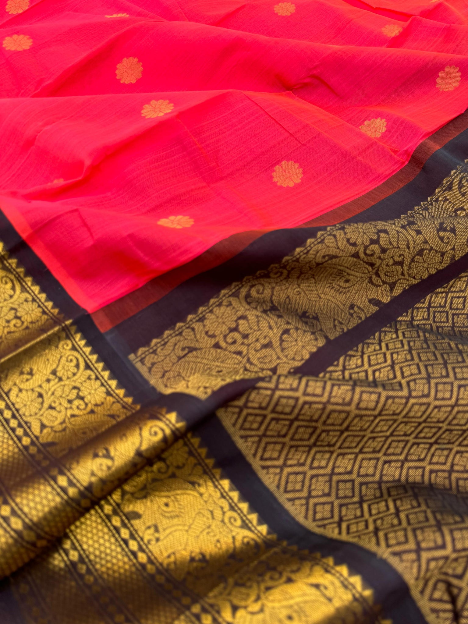 Korvai Silk Cottons -pink and deep maroon