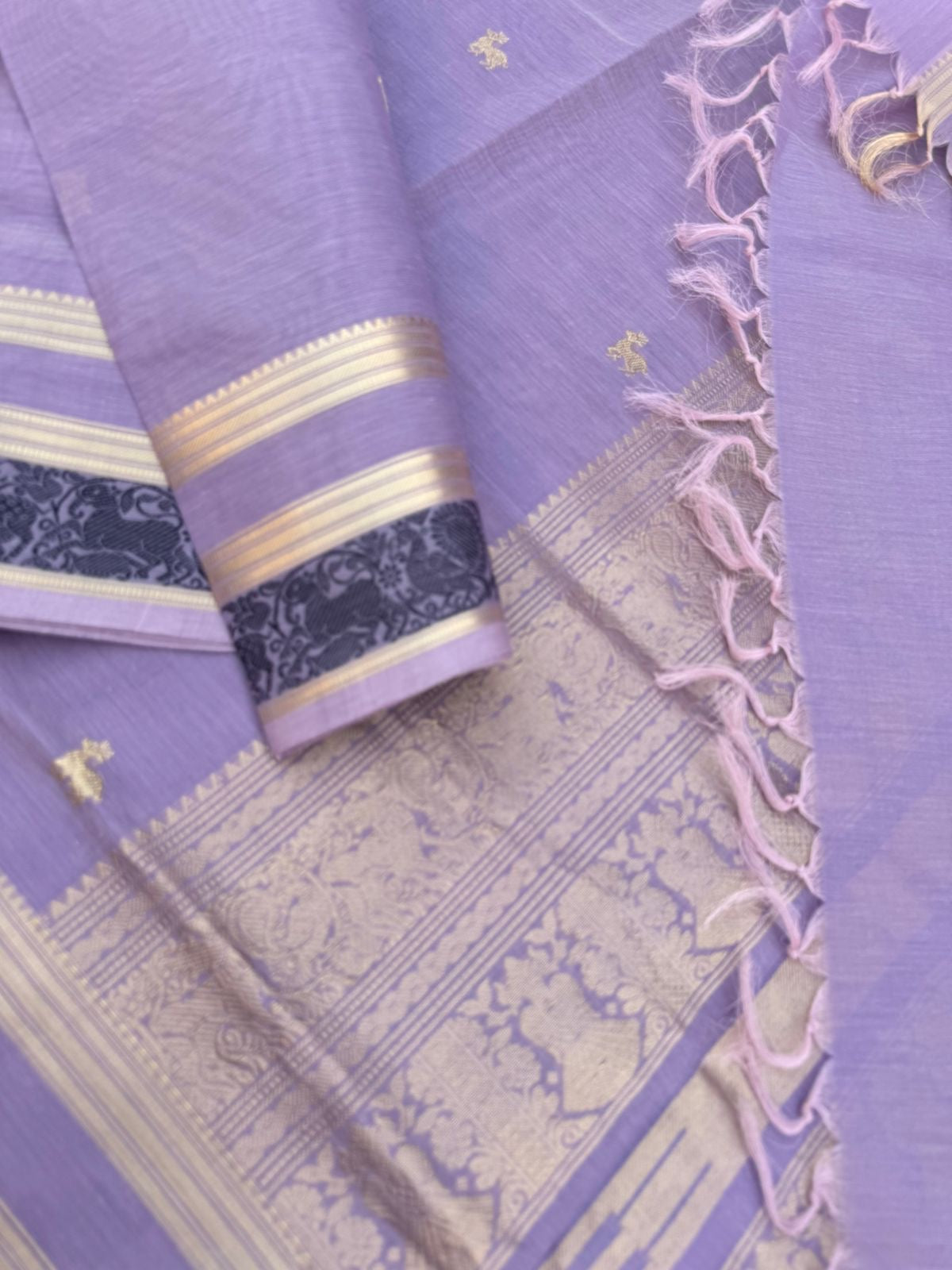 Pastels on Zari Kissed Silk Cotton - a burnt pastel lavender