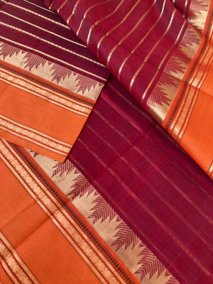 Zari Kissed Silk Cotton - stunning deep maroon and orange veldhari