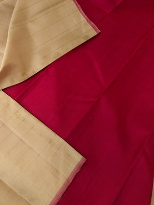 Mohaa - Beautiful Borderless Kanchivarams - the best of best cream and gold body with yali and flying horse woven buttas with deep red pallu and blouse