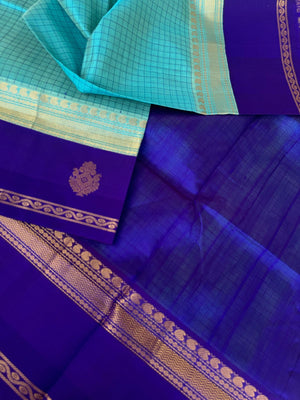 Korvai Silk Cotton - pastel blue with border buttas