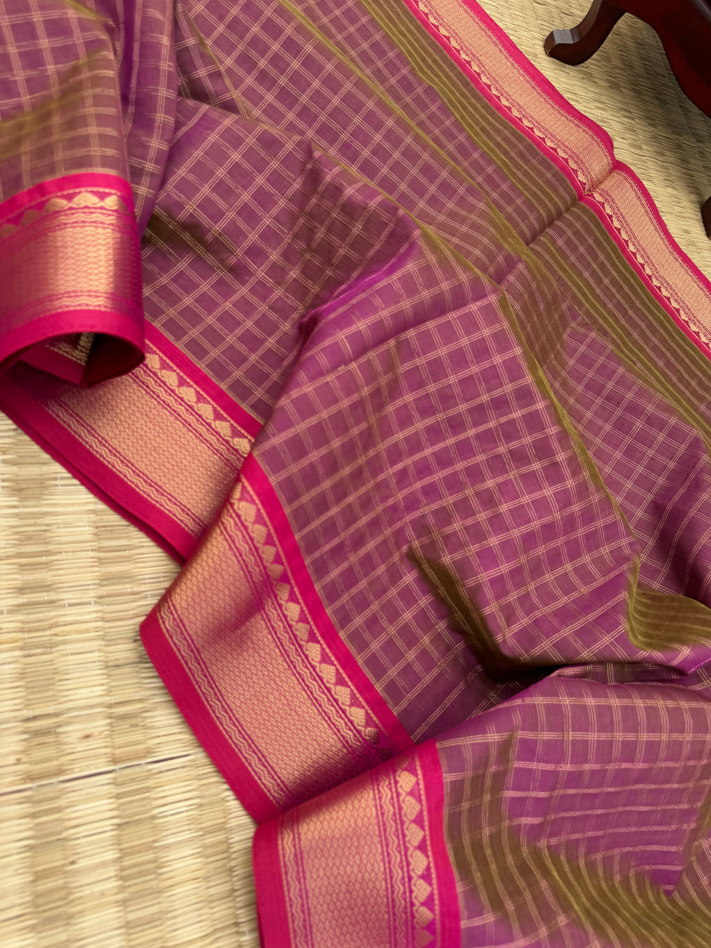 Zari Kissed Silk Cotton - algae green mixed pink we get this unusual keva tone