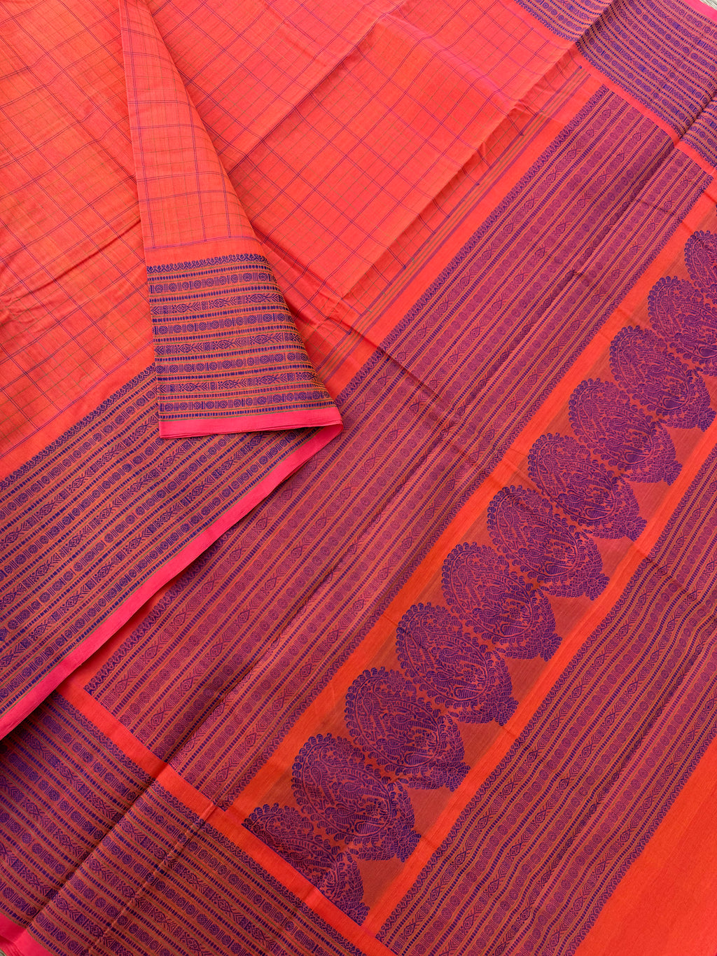 Mangalavastaram - peach orange fish pett woven borders