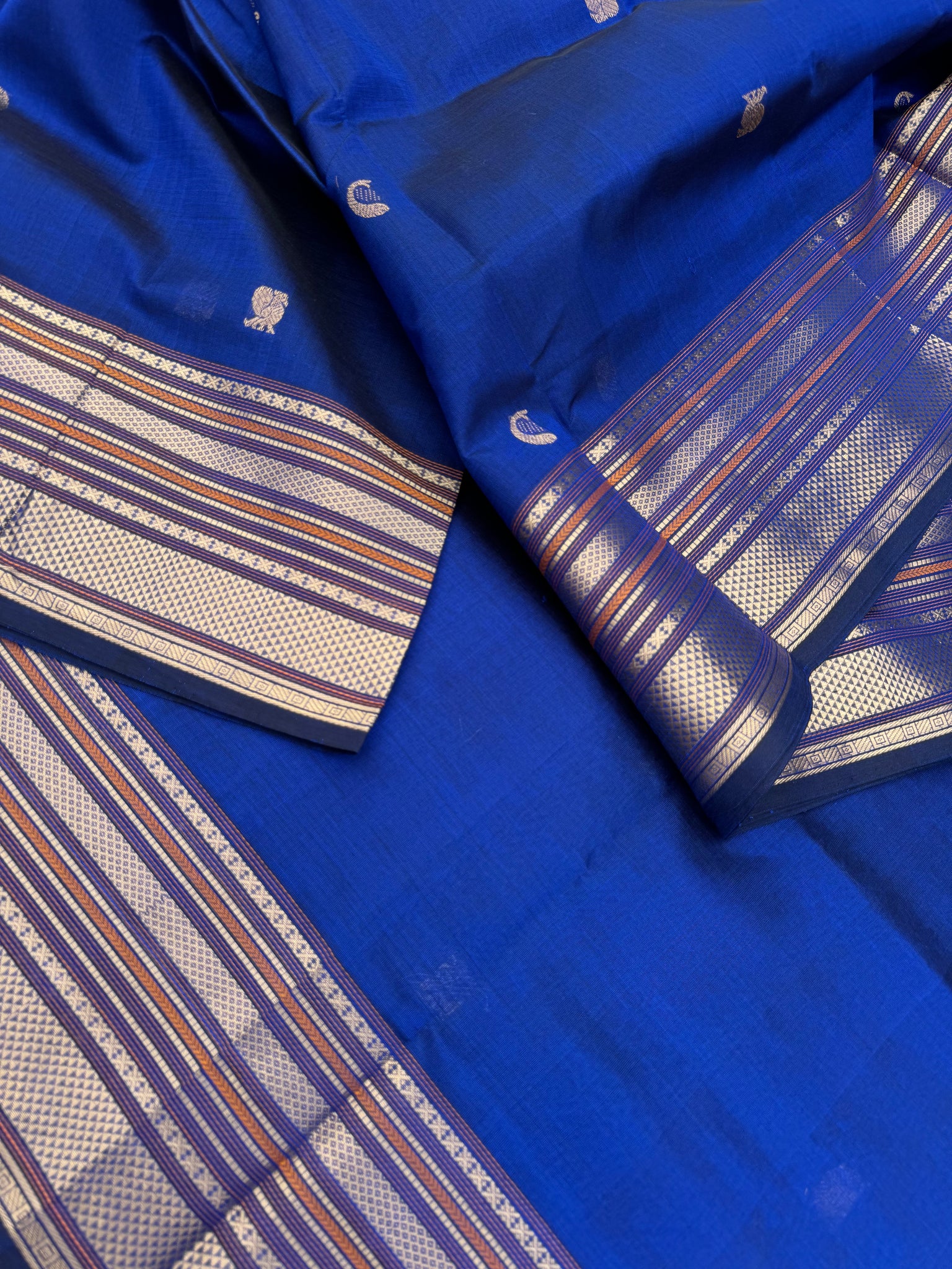 Zari Kissed Silk Cotton - burnt blue corner buttas