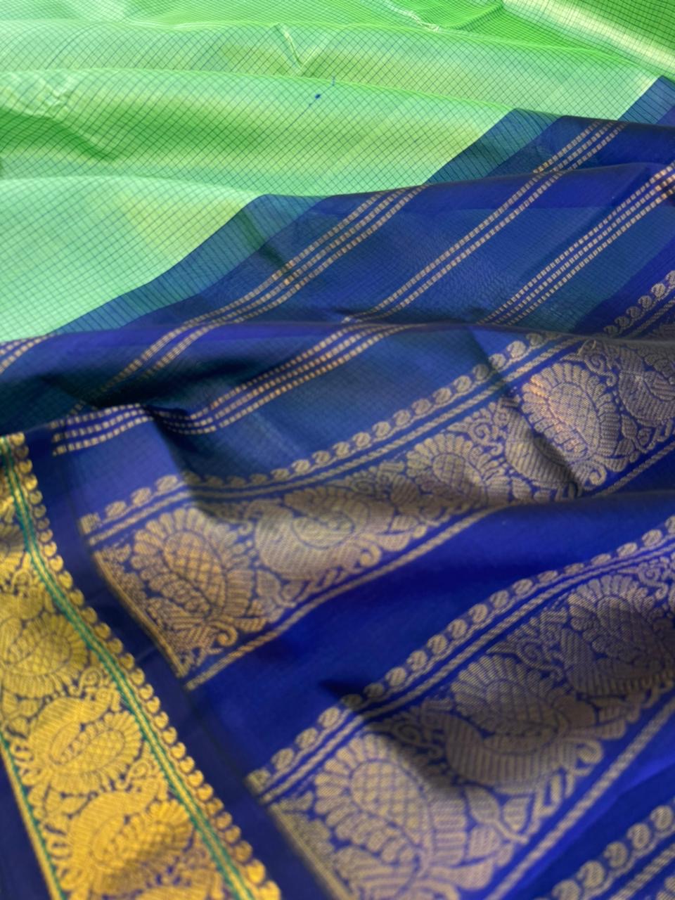 Korvai Silk Cottons - pale dual tone green podi kattam
