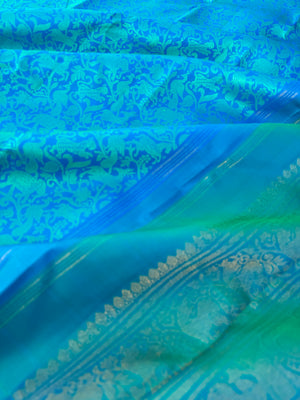 Diwali Edits - Kanchivaram For All Occasions - a stunning anandha blue on blue vanasingaram body with gold zari woven pallu