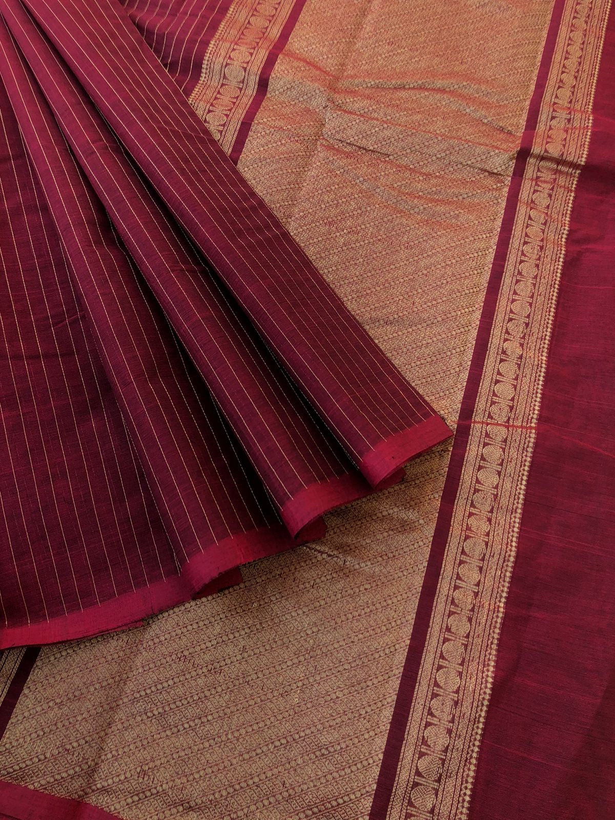 Mangalavastaram - Zari Touched - deep reddish maroon vertical Muthu stripes