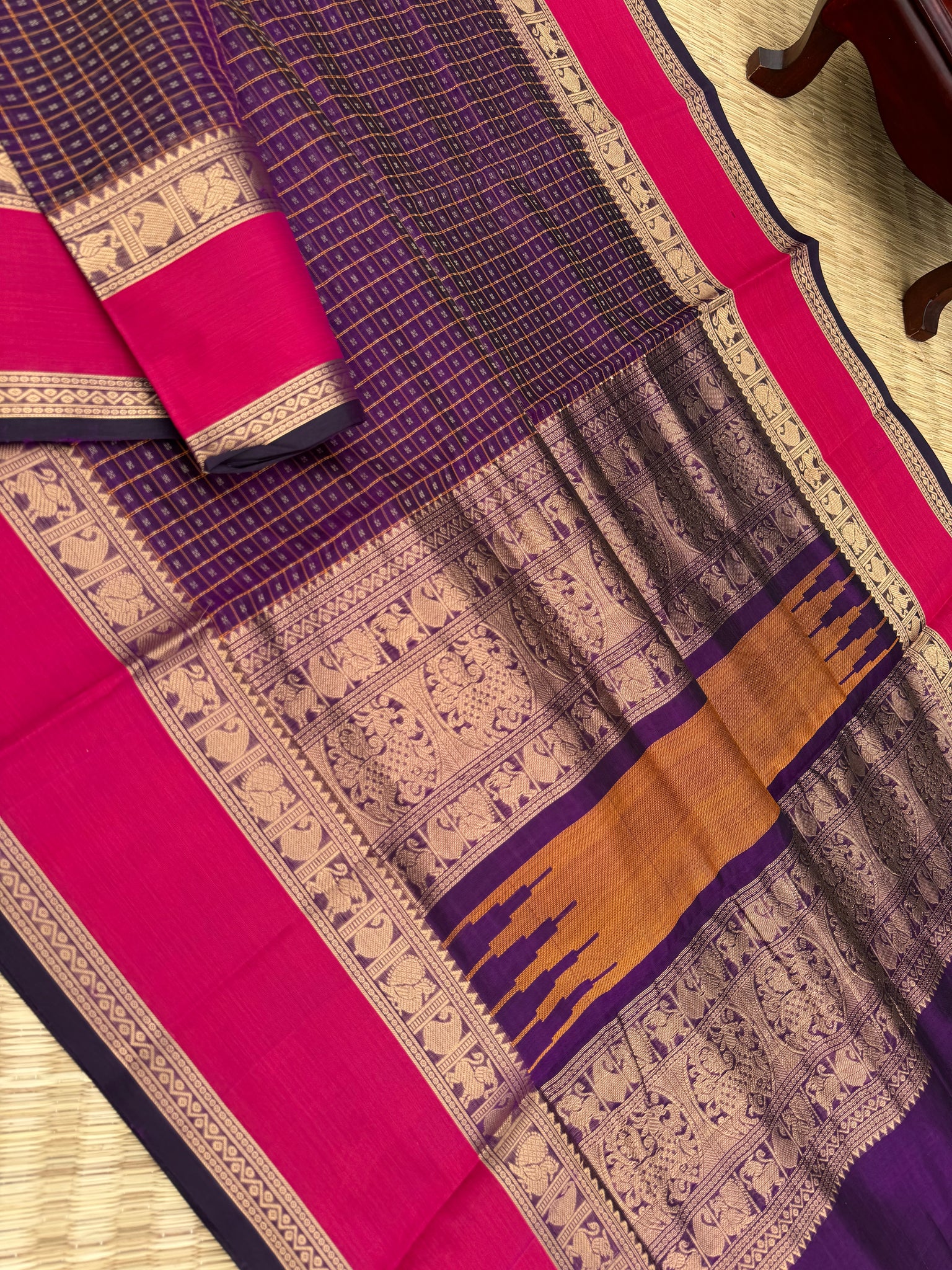 Woven Motifs Silk Cotton - deep plum purple lakhasdeepam