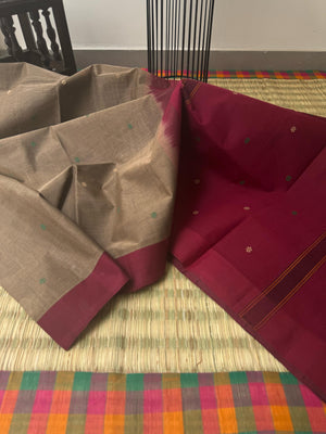 Pragatham - Contrast Play - dusky cookie beige and aaraku