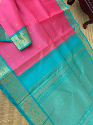 Meenakshi Kalayanam - Connected By Korvai - the stunning panner rose and turquoise small borders