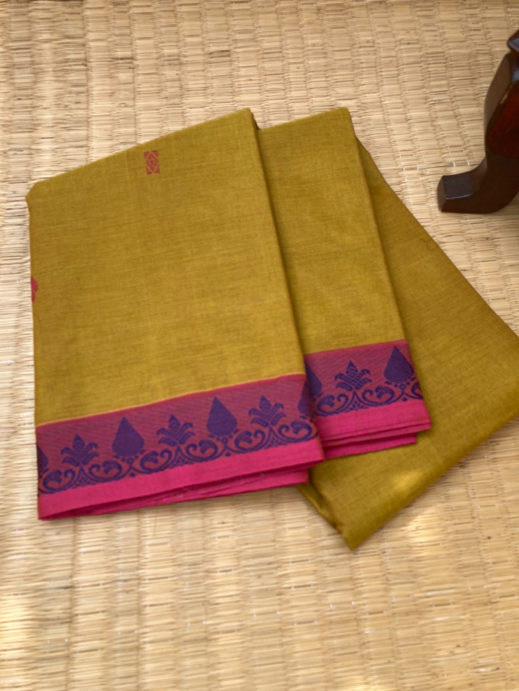 Woven Buttas on Kanchi Cottons - mustard sauce