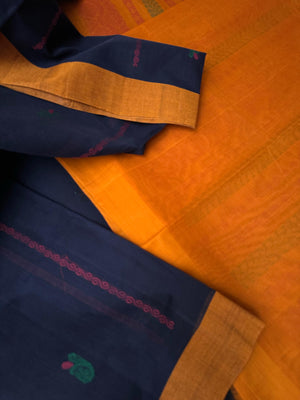 Pragatham - Contrast Play - Navy blue and mustard