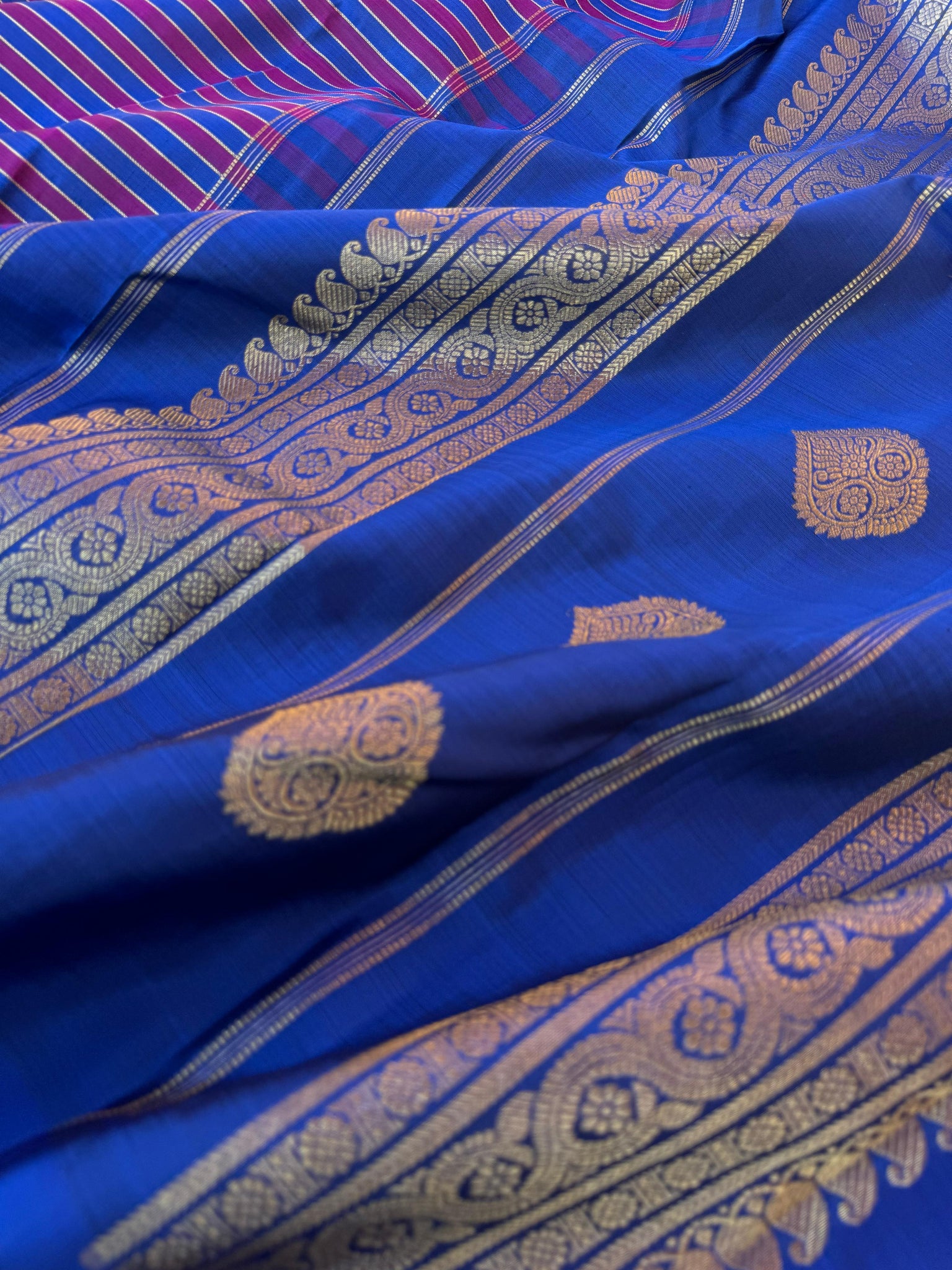 Vari - Stripes woven Kanchivaram | blue and majentha