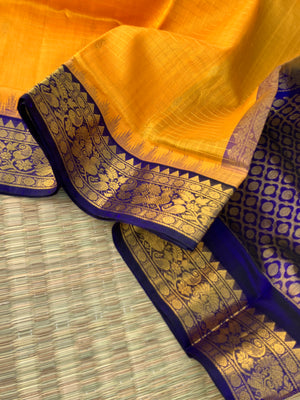 Korvai Silk Cotton - yellow and ms blue zari kattam