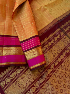 Vintage Ragas on Korvai Kanchivaram - sun set rusty mustard with most traditional mooppula woven borders