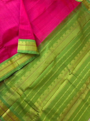 Margazhi Vibrs on Korvai Silk Cotton - floral pink and apple green