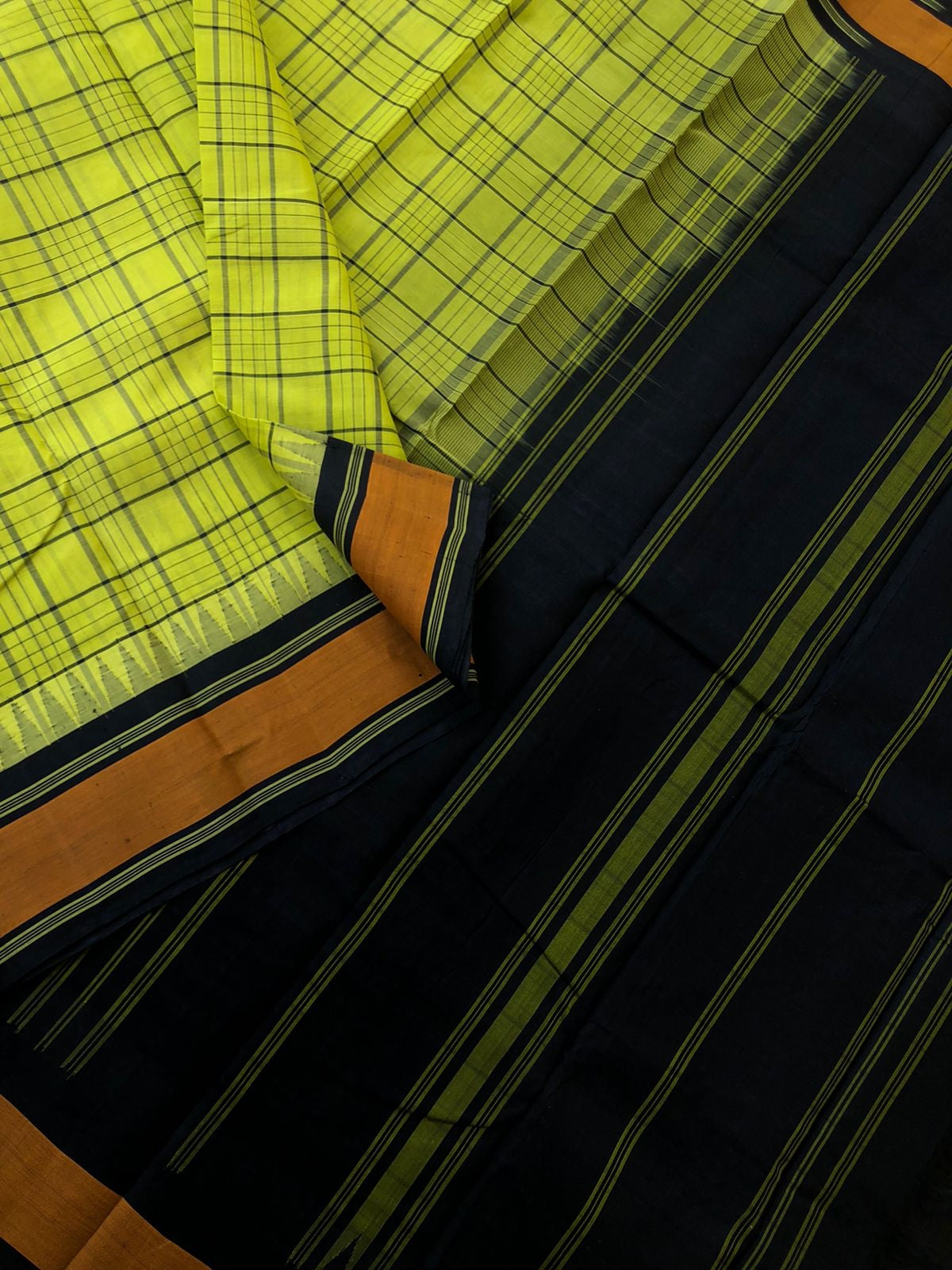 Signature Korvai Silk Cottons - beautiful green and black with chocolate brown borders
