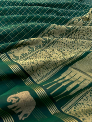 Zari Touched Mangalavastaram - deep green muthukattam with border woven buttas