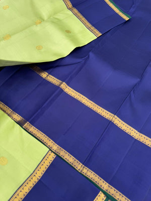 Meenakshi - Heirloom Korvai Kanchivaram - stunning most beautiful pastel pista green and deep ink blue