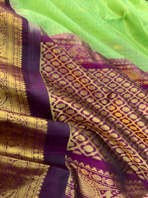 Korvai Silk Cotton - pastel pista ice cream and burgundy zari kattam