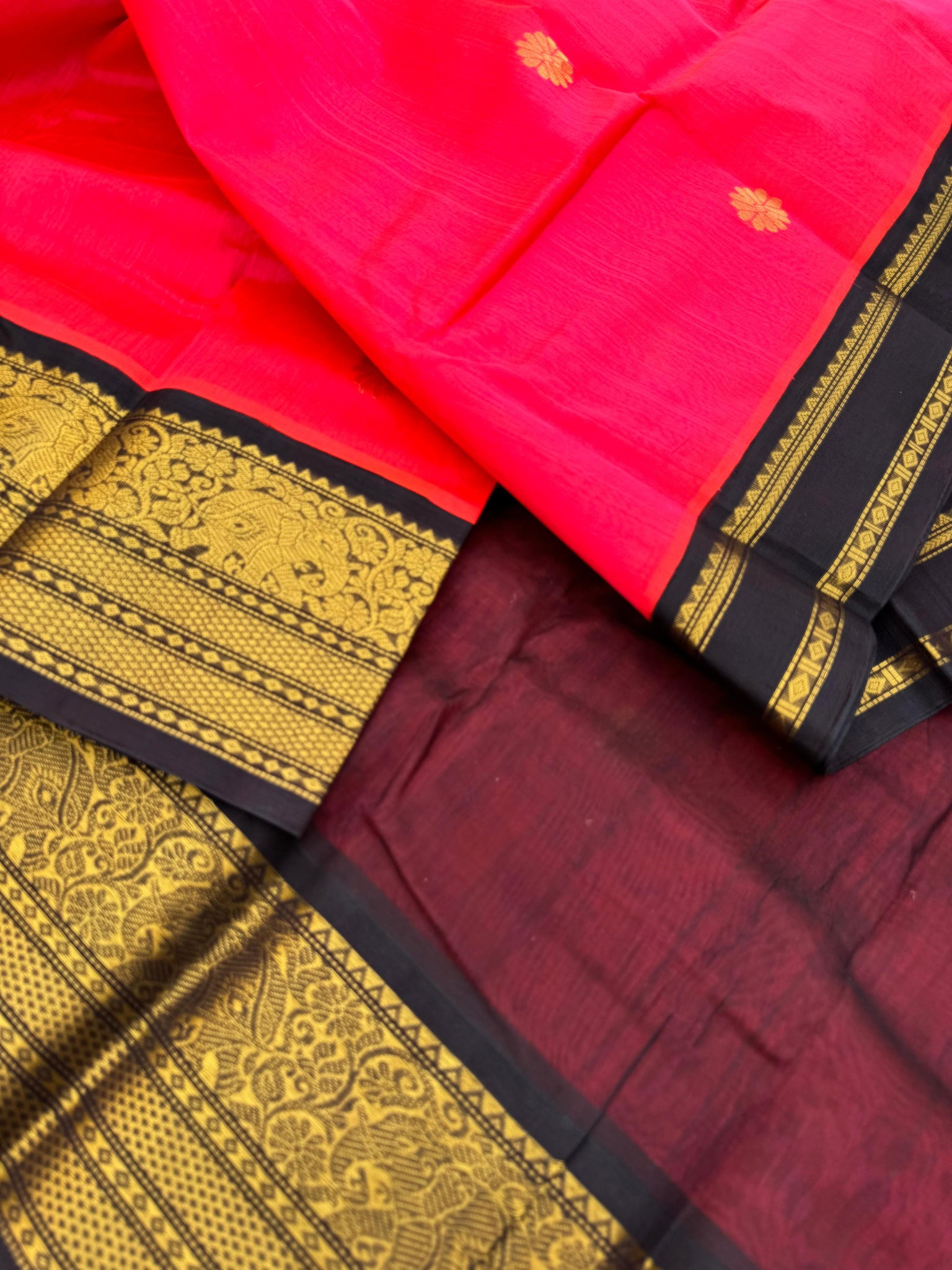 Korvai Silk Cottons -pink and deep maroon