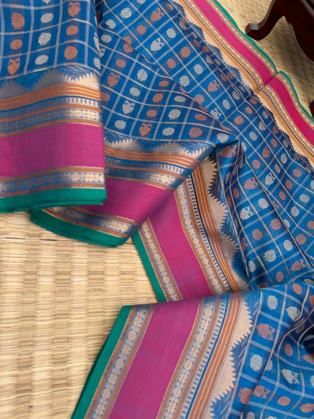 Woven Motifs Silk Cotton - burnt blue 1000 buttas