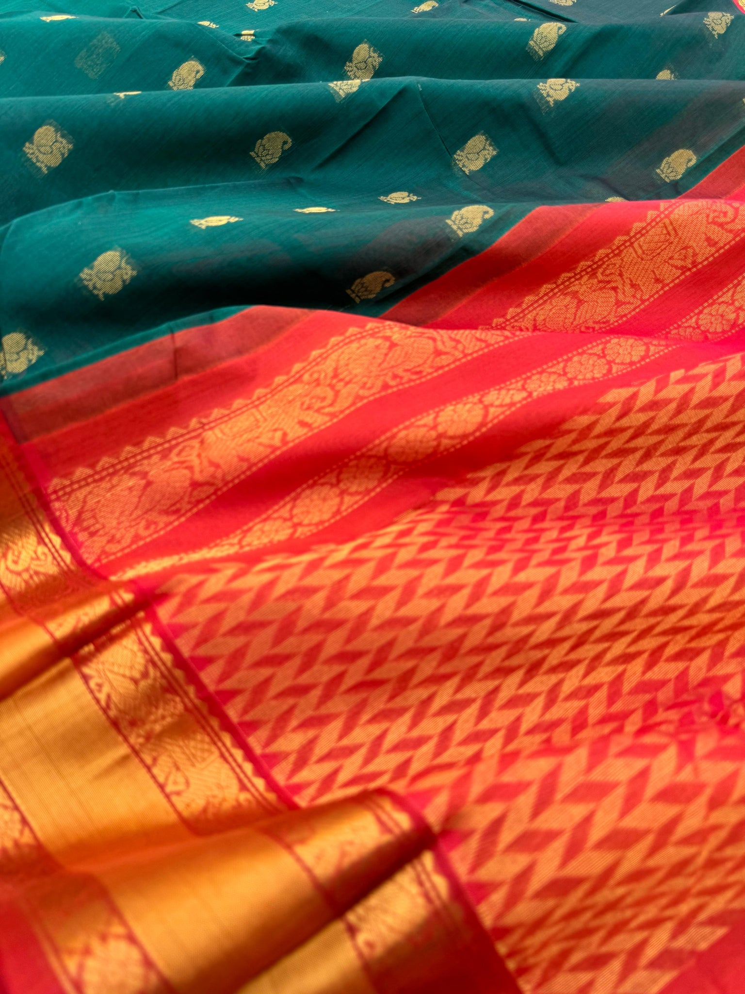 Korvai Silk Cottons - forest green and rust